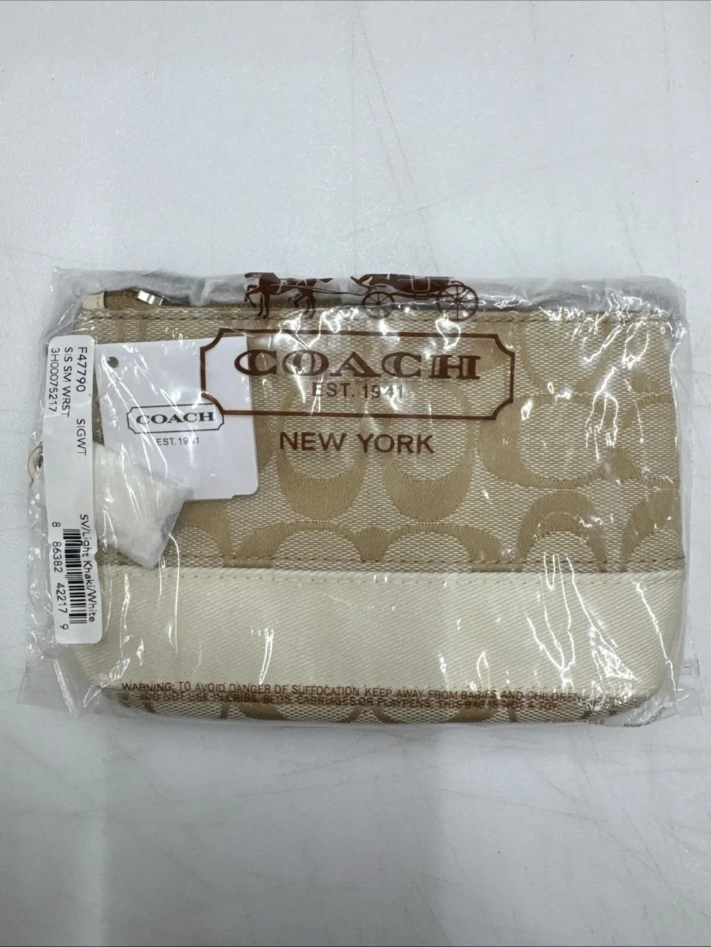 Coach Signature Stripe Small Wristlet in Beige Canvas Tan Stripe BRAND NEW!